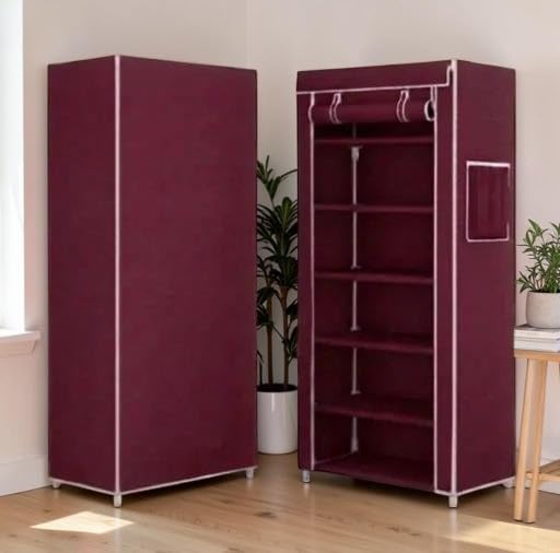 Image of Collapsible Shoe Rack PVC and Plastic Shoe Rack 6 Shelves for homeand Office Storage Maroon