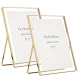 Gold 6x8'' Floating Photo Frame Set of 2,For Photo Sizes(3.5x5''4x6''& 5x7''),Simple Metal Beaded Floating Picture Frames 5x7'' Gold for Tabletop/Shelf,Classy Gift Choice for Wedding,Thanksgiving