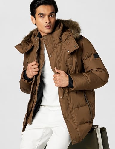 Image of Andrew Marc Men's Gattica Down Parka Jacket With Removable Faux Fur Trimmed Hood and Bib