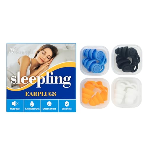 Tapones para los Oídos Reutilizables de Silicona – Anti Ruido para Dormir, Viajar y Estudiar – Protección contra el Agua para Piscina y Ducha – 8 Tapones de Colores con Estuche