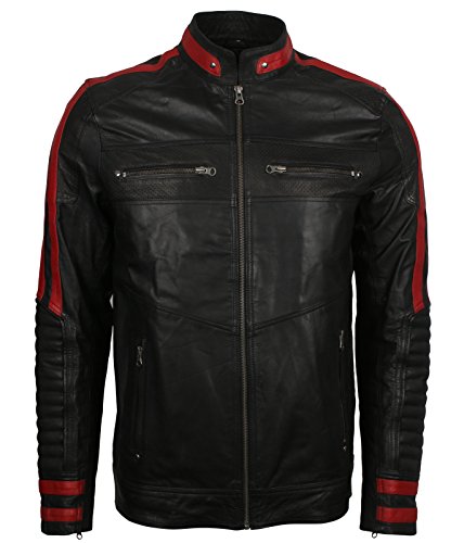Men's Leather Jacket Black & Red Slim Fit Biker Vintage Motorcycle Cafe Racer4