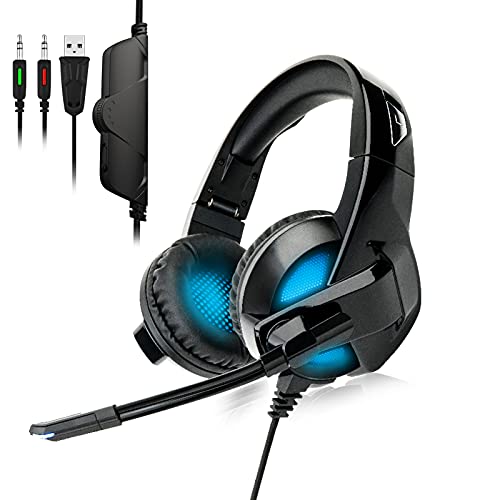 NXACETN Casque de jeu multi-plateforme, compatible avec son surround et volume contrôlable, casque de jeu avec microphone antibruit pour PC et ordinateur portable Cover