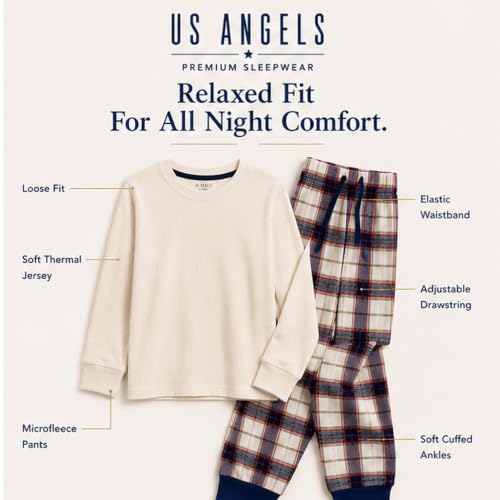 Image of US Angels Boys Pajamas Set | 4-Piece Long Sleeve & Fleece Pants | Soft Warm Sleepwear Pjs for Kids & Teens