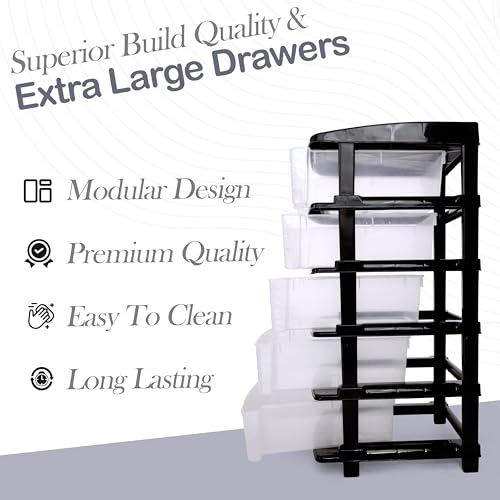 Image of Plastic Modular Drawer Storage Chest Of Drawers Organizer Storage Box, Large Stomo Racks For Multipurpose Anti-slip Shoes Organizers (Transparent, 5 Layer)