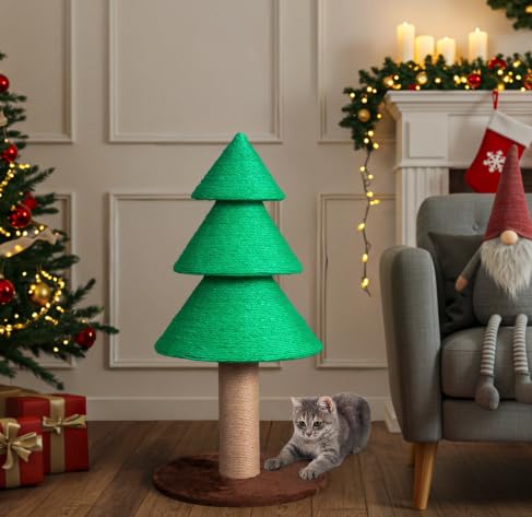 Rascador para gatos en forma de árbol de Navidad verde 31.5 in miniatura 1