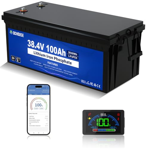 Dchouse LiFePO4   Batería de litio para carrito de golf, 36 V, 100 Ah, con monitor LCD, BMS inteligente incorporado de 150 A, corriente máxima 500A, batería de ciclos profundos para carros de golf, RV