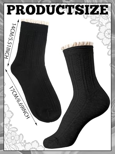 Image of Fourluoo 6 Pairs Breathable Women Ruffle Socks White Black and Gray Frilly Ankle Socks for Women
