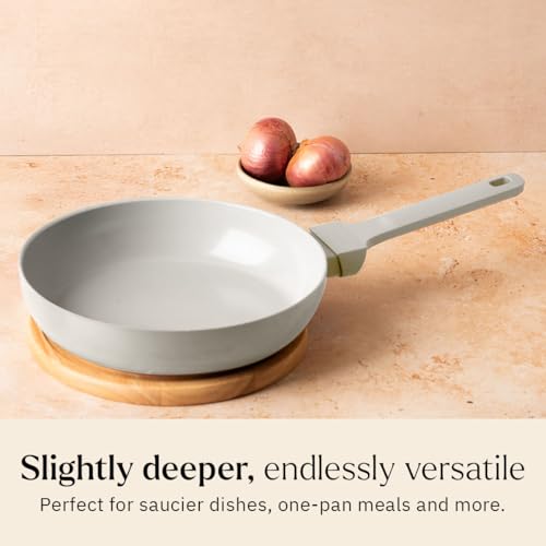 Image of Ember Cookware Arcilla Ceramic Frying Pan 24 cm | 5-Year Warranty | 75% Less Oil Usage | Lightweight, Non-Toxic Non-Stick Ceramic Frypan | Matching Handle- Gas Compatible | ISI Certified | Grey