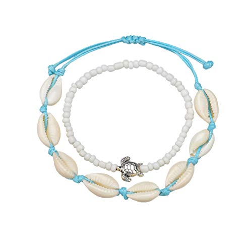 Preisvergleich Produktbild Nowbetter Bohemia Muschel Seestern Anhänger Fußkettchen mehrlagig verstellbar handgefertigt geflochten Strand Barfuß Fußkette Schmuck Zubehör Geschenk für Frauen Mädchen, Style 5, 22.5cm