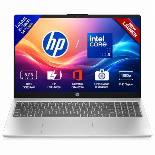 HP 15, (i3 14th Gen) Intel Core 3 100U (8GB DDR5, 512GB SSD), Win11, M365* Office24, Micro-Edge, Anti-Glare,15.6''/39.6cm,Silver, 1.59kg,FHD Camera wi