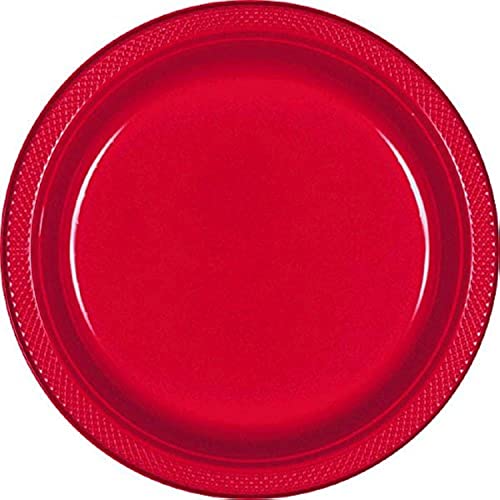 Vibrant Round Apple Red Plastic Plates - 9