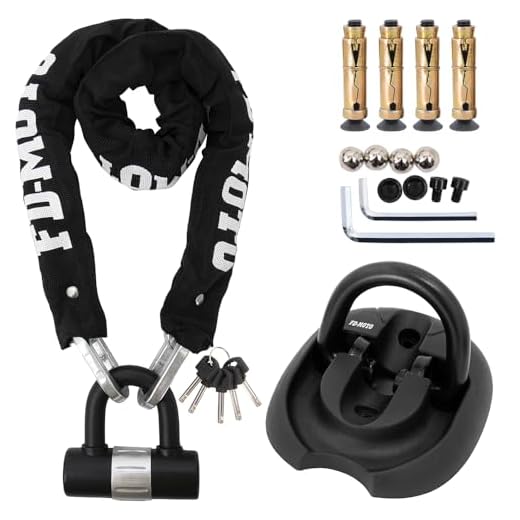FD-MOTO 1,2Mx10mm Cerradura de Cadena de Moto de Acero + Ancla de Tierra Scooter Bicicleta Motocicleta Cerradura