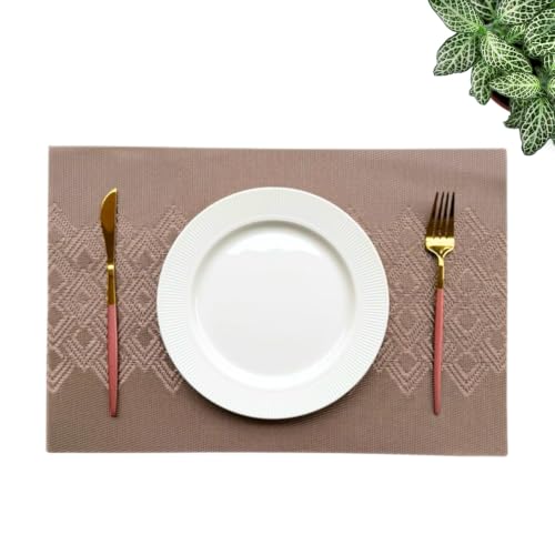 Image of Livmodern Premium PVC Dining Table Placemats | Woven PVC | Anti Skid & Moderate Heat Resistant | Wipeable and Washable | Set of 6 - Bronze Lattice