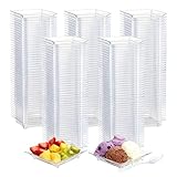 UCEHIPAW 210 Pcs Mini Square Dessert Plates 2.4 x 2.4 Inch Small Lightweight Appetizer Dish Disposable Transparent Plastic Plates for Dessert Cake Salad Tastings Serving Wedding Party