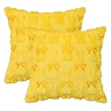Artoid Mode Lot de 2 housses de coussin décoratives en fourrure synthétique   Motif lapins jaunes   45 x 45 cm   Pour canapé, chambre à coucher