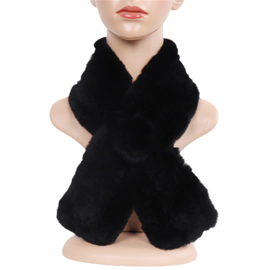 Bufanda de Piel Tejida para Mujer de Invierno 80cm-100cm Bufanda de Cuello de Piel Peluda Suave a Rayas para Mujer Black