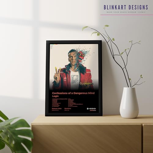 Image of BLINKART logic - Confessions of a Dangerous Mind Wall Photo Frames | Wall Art for Bedroom, Living Room, Studio or Office | Album Cover Print with Spotify Song Link QR Code | Gift for Fans - 8x12 In
