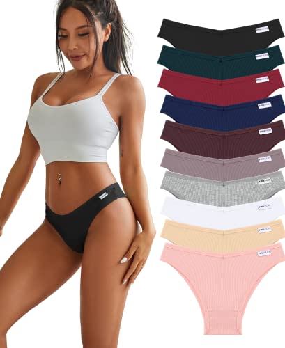 Image of FINETOO Womens Cotton Underwear Sexy Stretch Bikini Panties Low Rise Hipster Ladies Soft V-Waist Cheeky