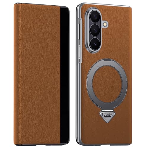 Étui en cuir pour Samsung Galaxy Z Fold 7 avec anneau magnétique
