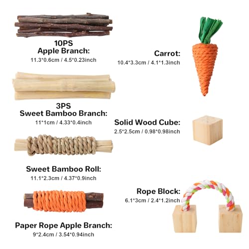 Pethee 12PCS Hamster Chew Toys Set,Small Animal Molar Wooden Toys,Boredom Breakers Cage Accessories, Dumbbell Bridge Swing Seesaw Apple Wood Ladder Bell for Rat Guinea Pig Chinchilla Gerbils Rabbit - Image 3