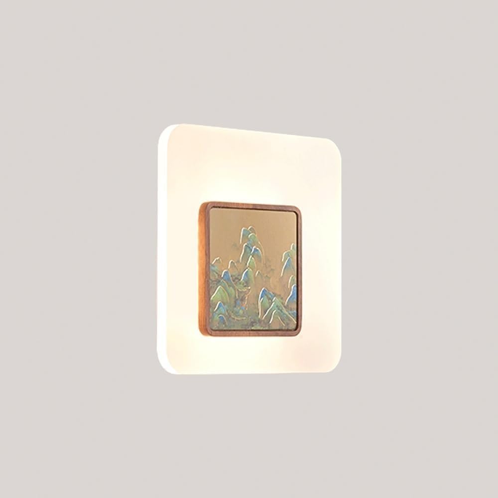Cwcqgh Light Modern Oriental Artistic Led Wall Sconce Decorative Lamp Square Walnut Wood Amp Copper Frame6w Ambient