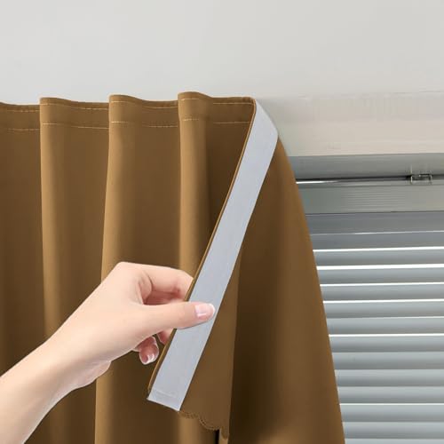Sovtfides Portable Light Blocking Curtains Self-Stick Design, Removable Adhesive Window Shades for Apartment Office, 71" W x 84" L, Brown, 1 Panel