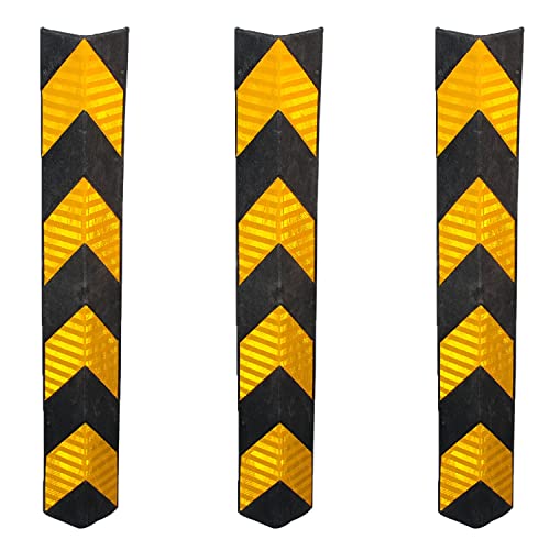 Image of LADWA 800mm, 3 Pieces Parking Safety Pillar Guard, Rubber Corner L Shaped Guard with Yellow Reflective Tapes For High Visibility