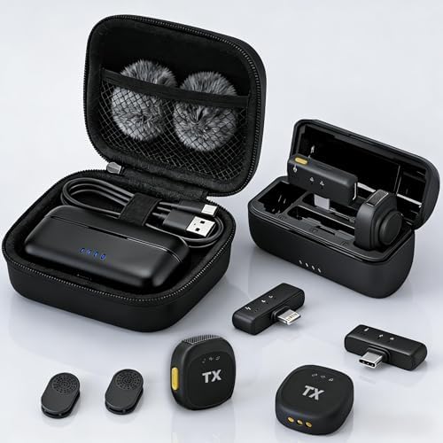 BSONE Wireless Lavalier Microphone for iPhone & Android, Clip-On Mini Mic with Charging Case, Rechargeable Professional Lapel Mics for Vlogging, Video Recording, Content Creators, YouTube, TikTok