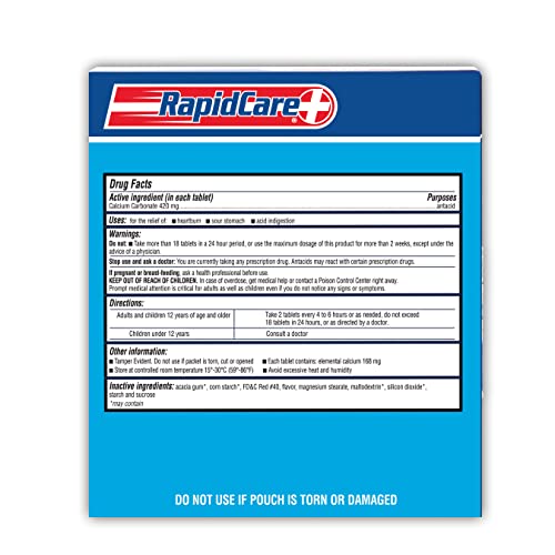 Rapid Care 904-250 Chewable Fruit Flavored Antacid 420 Mg, Rich In Calcium, Relieves Upset Stomach, Acid Indigestion & Heartburn, Easy Access Dispenser Box, Box Of 250 #TOP2