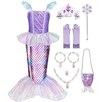 Meland Mermaid Dress - Little Mermaid Costume with Bag for Girls 3-10, Princess Dress Up Clothes for Birthday Gift, Halloween Costume for Toddler Kids 3,4,5,6,7,8,9,10 Years Old