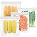 Bolsas Grandes de Silicona Reutilizables, 4 Piezas de Bolsas Reutilizables para Congelar Alimentos, Bolsas de Almacenamiento Reutilizables para Frutas, Verduras, Carne, Sin BPA