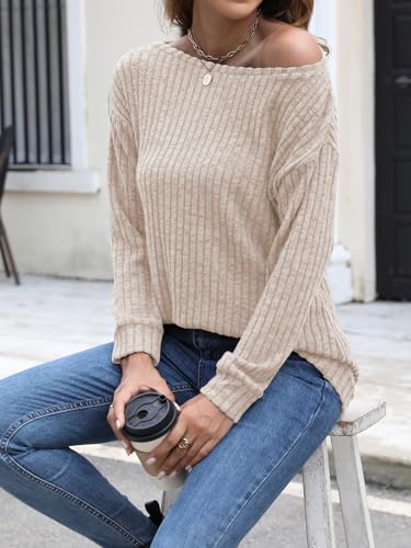 Image of Womens Tops Sweaters Ladies Tunics Casual Long Sleeve Shirts Blouses Tees Dressy Casual Clothing Boat Neck Fashion 2025