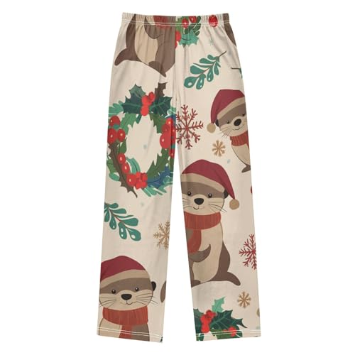 ZZXXB Otter Holly Leaves Boys Long Pants Soft Trousers Elastic Waist Kids Lounge Bottoms with Pockets S-XL2