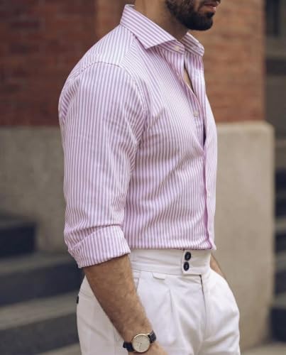 Image of IndoPrimo Men's Striped Shirt | Premium Slim Fit Full Sleeve Formal Casual Shirt | Button-Down Cotton Shirt for Office