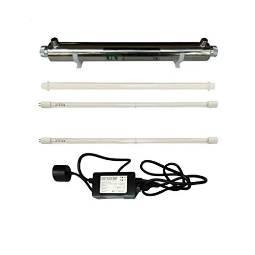 Realgoal 25 W ultraviolett vatten desinfektionssystem rostfritt stål 304 UV-sterilisator 6 GPM ultraviolett ljus vattenfilter renare, LED och ljudalarmerande ballast, lägg till extra 1 st UV-lampa