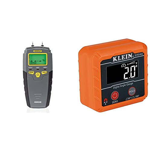 General Tools MMD4E Digital Moisture Meter, Grays & Klein Tools 935DAG Digital Electronic Level and Angle Gauge, Measures 0-90 and 0-180 Degree Ranges, Measures and Sets Angles
