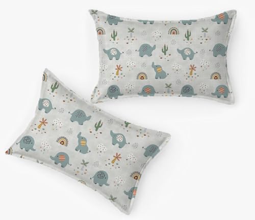 Image of DECOREZA Premium Cotton Feel Elastic Fitted Bedsheet Queen Size 60 x 78 Inch with 2 Pillow Covers | All-Around Elastic | Soft & Breathable | Mattress Upto 10 Inches (Tiny Dino)