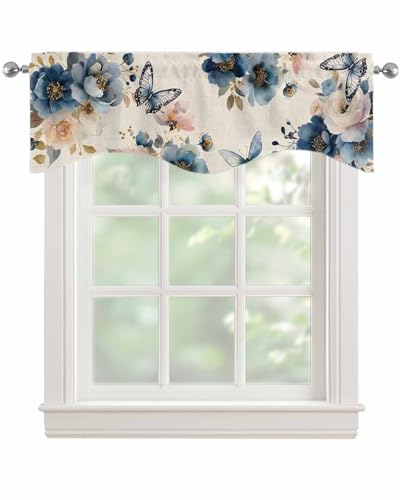 Valances for Windows 2 Panels, Vintage Blue Floral Valances Curtains