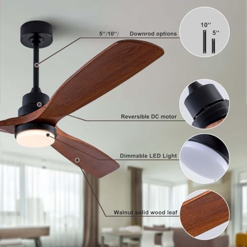 Image of QUTWOB 56 inch 3-Blade Wood Ceiling Fan with Light & Remote, Indoor Outdoor