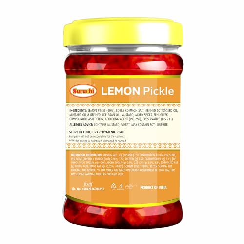 Image of Suruchi Lemon Pickle - 1kg | Khatta Nimbu Ka Achar | Ready to Eat Lime Pickle | Authentic Indian Lemon Pickle | Pure & Natural Ingredients | Hygienically Packed (Pack of 1)