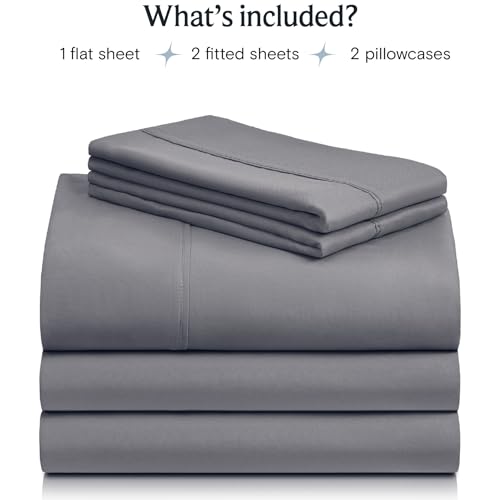 Image of LuxClub 5 PC Split King Sheet Set Bed Sheets Deep Pockets 18 inch Wrinkle Free Cooling Sheets Machine Washable Hotel Bedding Silky Soft - Light Grey Split King