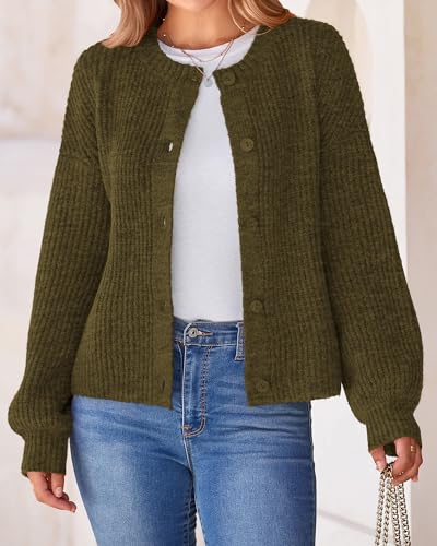 BTFBM Cardigan Sweaters for Women Chunky Knit,Army Green,S - image 4