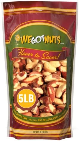 Raw Brazil Nuts - 5 Pounds, Natural, Unsalted, Shelled, No Preservatives, Kosher Certified- Natural, Fresh, Healthy Diet Snacks for Kids and Adults-by We Got Nuts