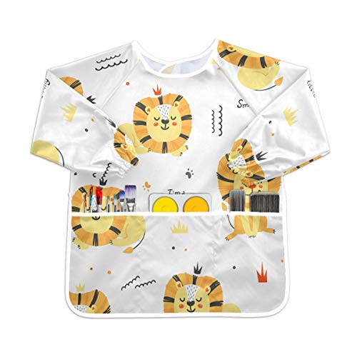 かわいい赤ちゃん王ライオンズ幼児の子供のエプロン防水絵画アーティストのよだれかけのスモック、年齢1-6のための子供の芸術のスモック