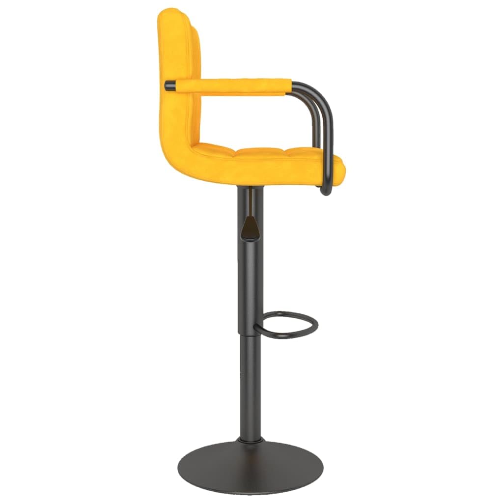 Lot de 2 tabourets de bar en velours jaune moutarde avec repose-pieds, réglables en hauteur, pivotant à 360 degrés, acier revêtu par poudre, pour cuisine, salle à manger, bar, salon, bistro