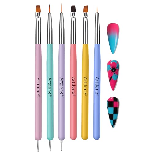 Image of Artdone Nail Art Brushes 6PCS Double-ended Nail Art Brushes Kit Nail Art Gel Polish Liner Brushes Design Pen For Nail Drawing And Nail Paint Brushes Small Detail Brushes