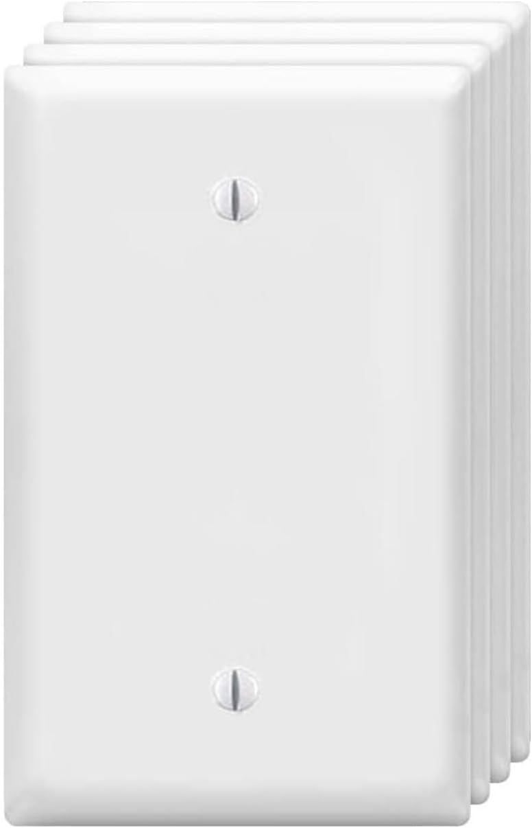 ZEFTV Unbreakable 1-Gang Blank Wall Plates (4 Pack) - Thermoplastic White Covers for Switches & Outlets