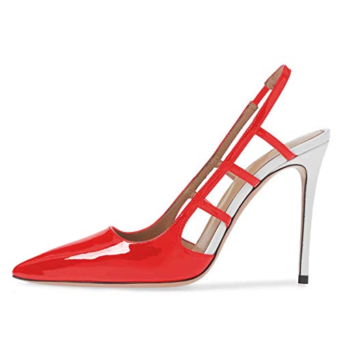 FSJ Women Pointy Toe Cutout Slip On Pumps Stilettos High Heel Slingback Gladiator Evening Office Lady Dress Shoes Size 4-15 US2
