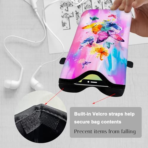 Image of Neoprene Cell Phone Sleeve Pouch Case Bag with Crossbody Strap Neck Lanyard for Women 7.1 X 3.9 in Tie Dye Butterfly
