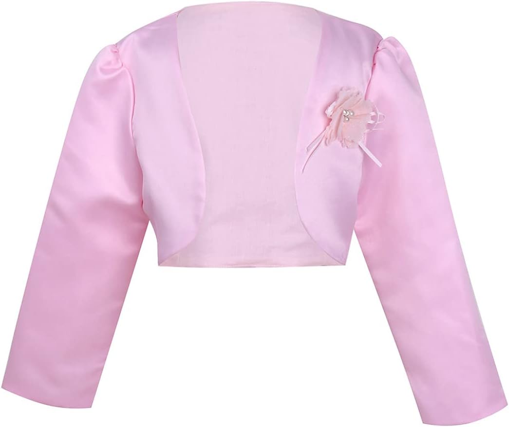 Kaerm Kids Girls' Flower Bolero Shrug Long Sleeve Satin Cardigan Sweaters Wedding Bridesmaid Dress Cover Up